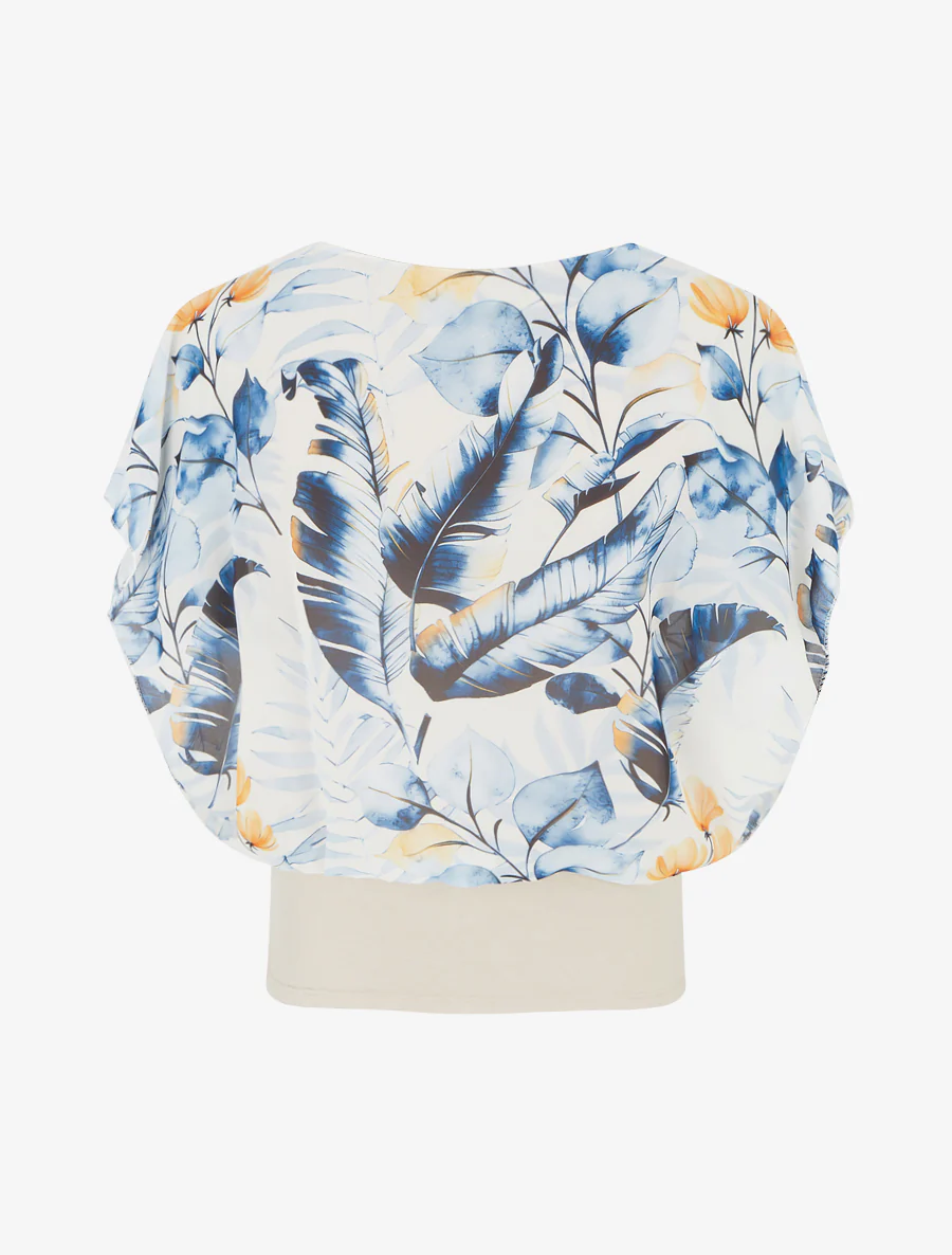 Top met bladerprint en volantmouwen - Blauw - Image 2