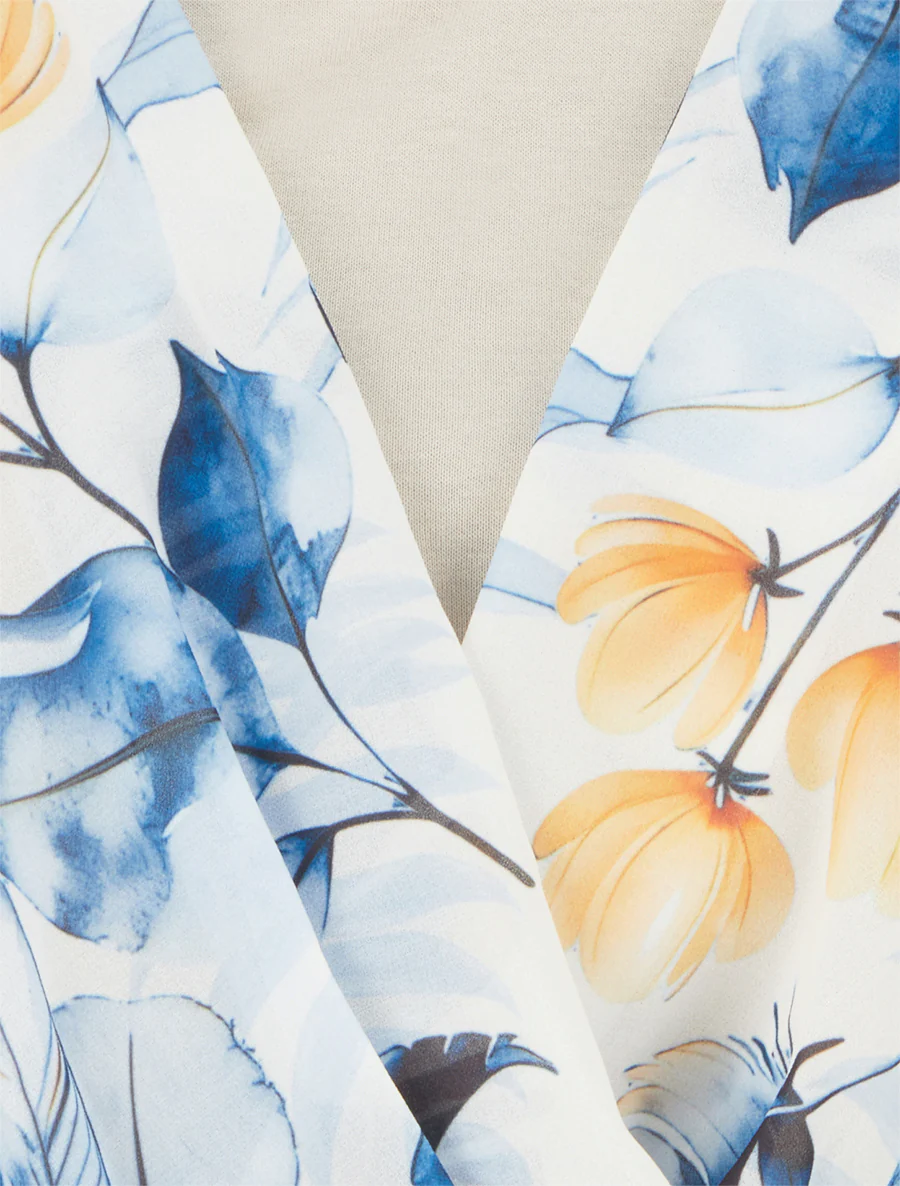 Top met bladerprint en volantmouwen - Blauw - Image 3