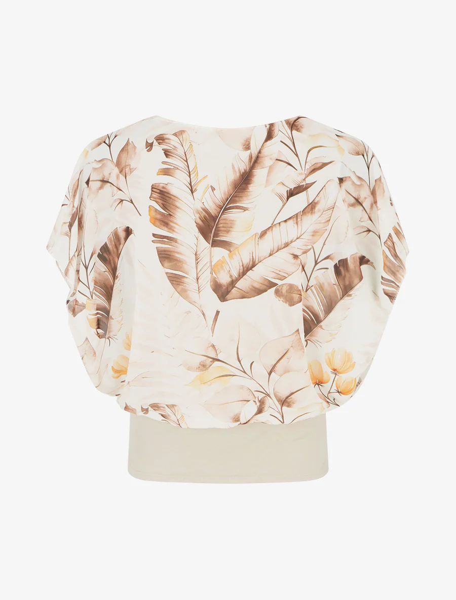 Top met bladerprint en volantmouwen - Kameel - Image 2