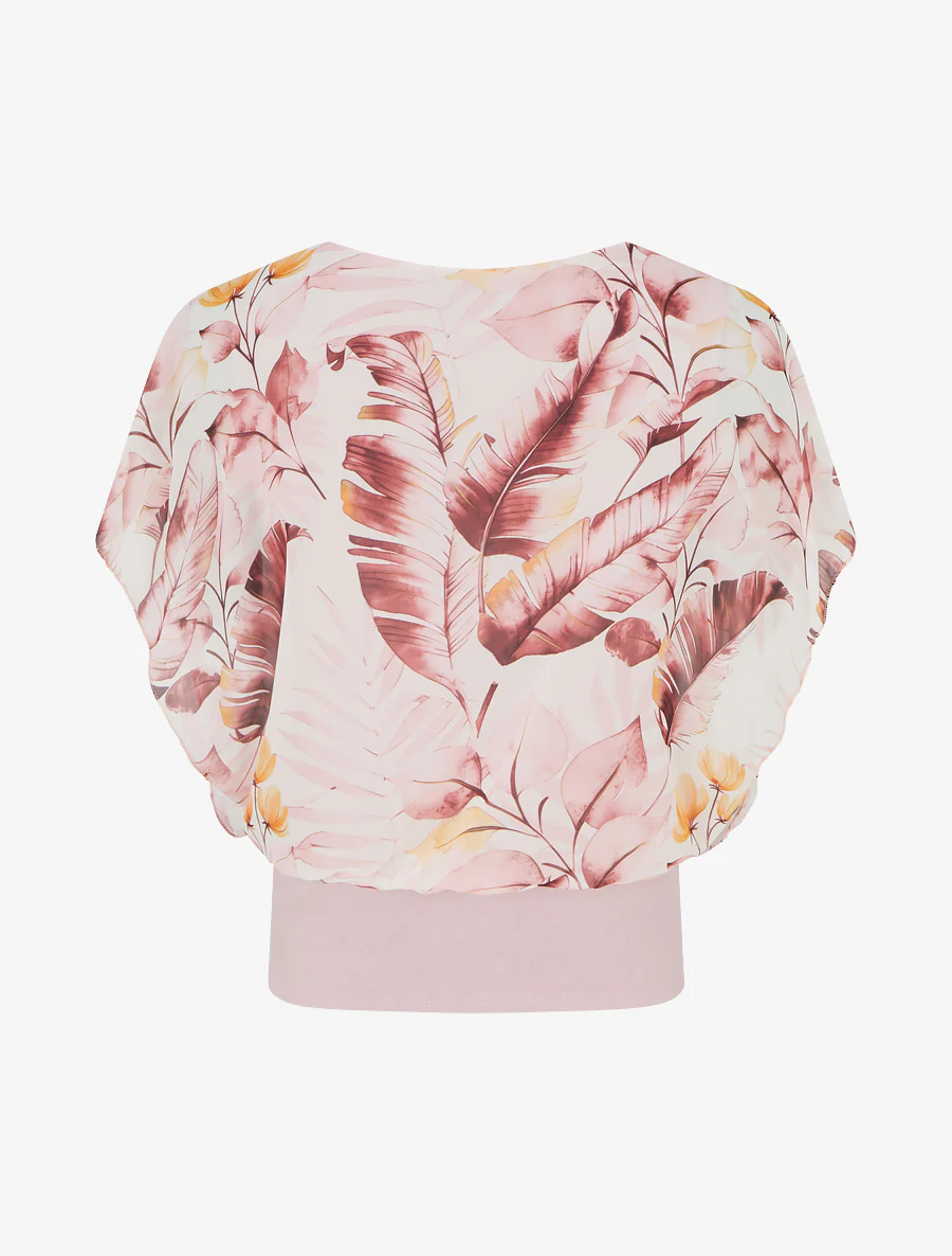 Top met bladerprint en volantmouwen - Roos - Image 2