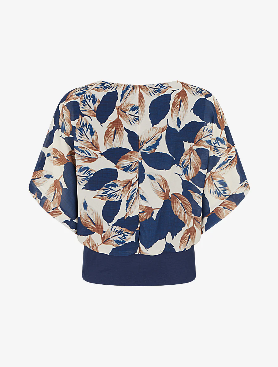 Top met bladrint en korte mouwen - Marine - Image 2