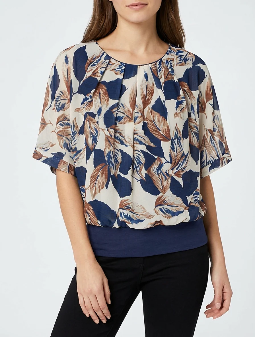 Top met bladrint en korte mouwen - Marine - Image 4