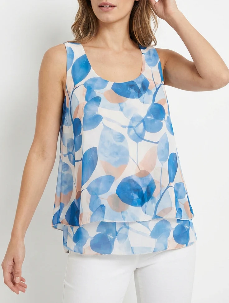 Top met bladrint en ruchesranden - Blauw - Image 4