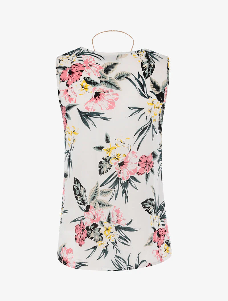 Top met bloemenprint en lange ketting - wit - Image 2