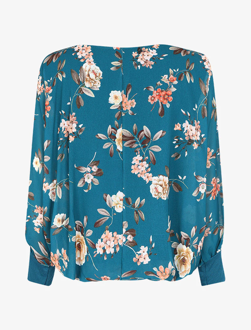 Floral bedrukt top met gestileerde sluiting - Blauw - Image 2