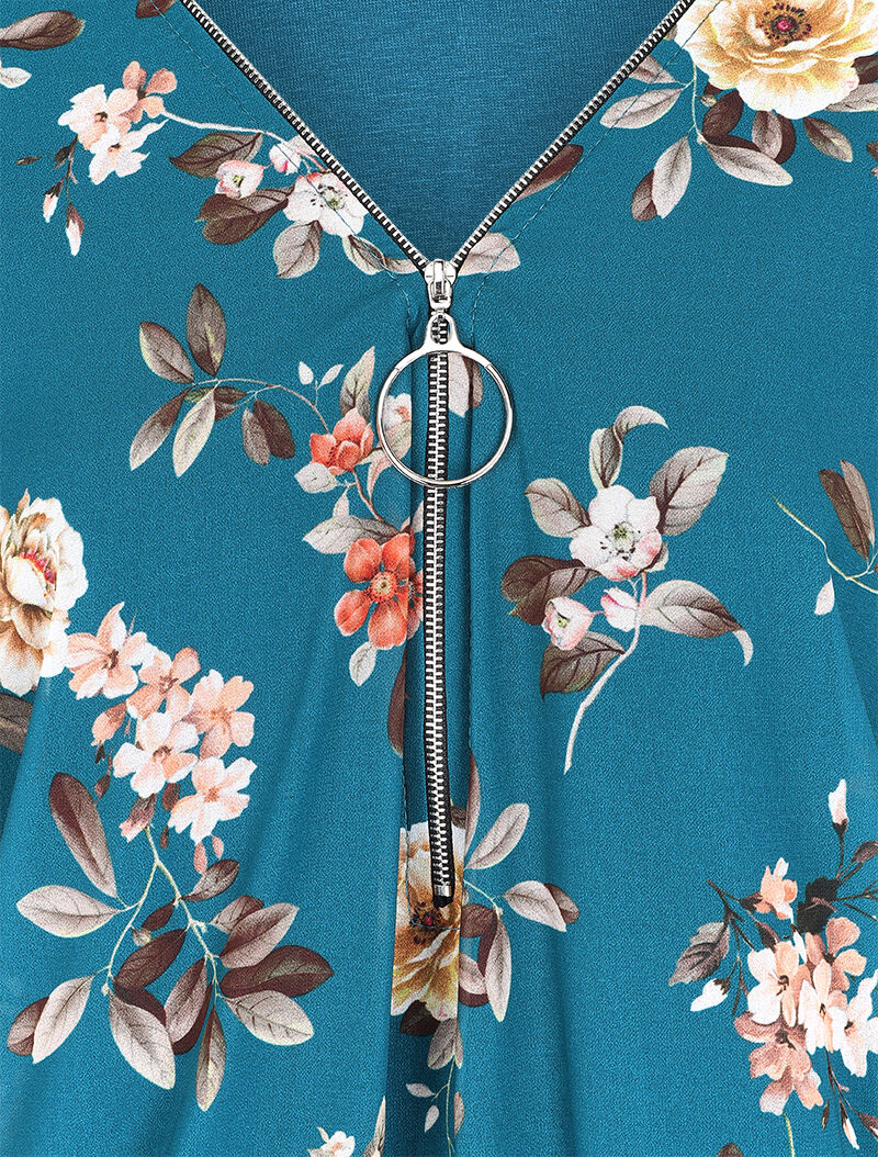 Floral bedrukt top met gestileerde sluiting - Blauw - Image 3