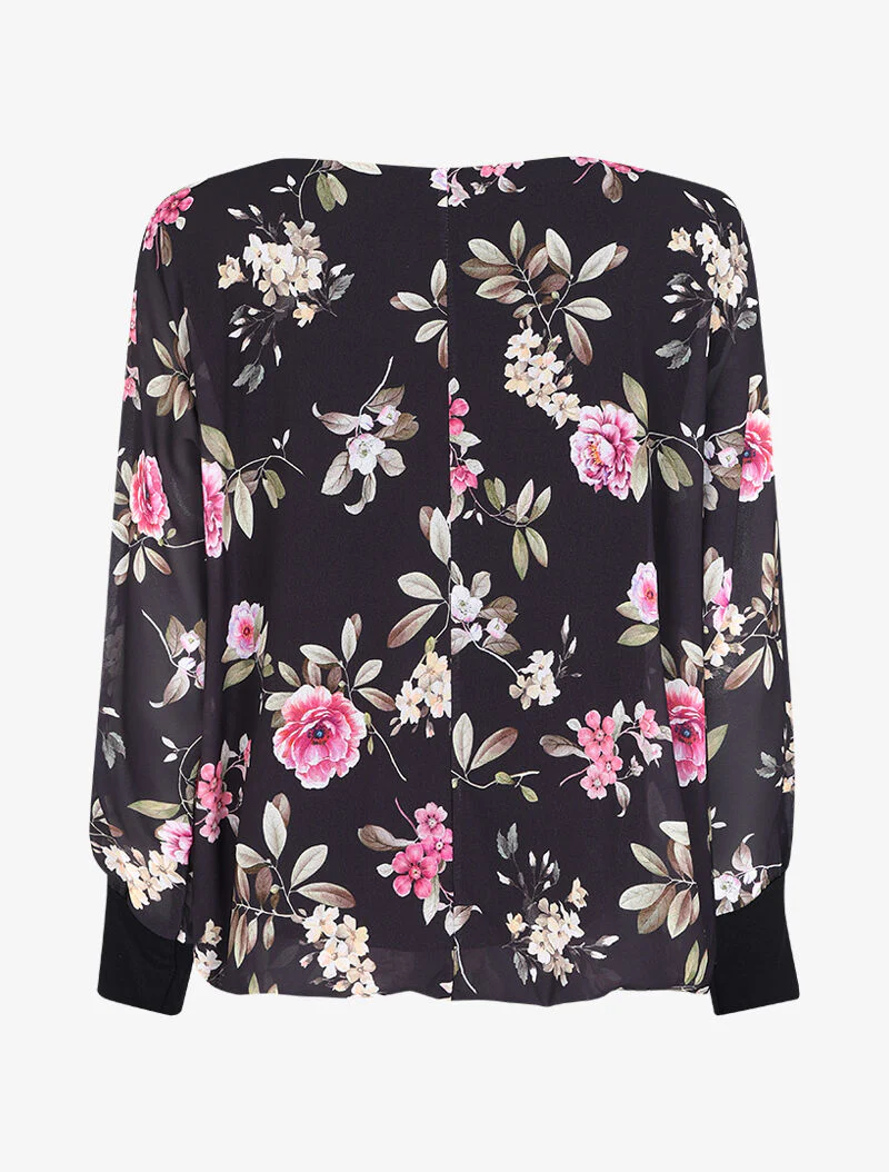 Floral bedrukt top met gestileerde sluiting - Zwart - Image 2
