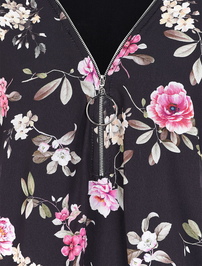 Floral bedrukt top met gestileerde sluiting - Zwart - Image 3