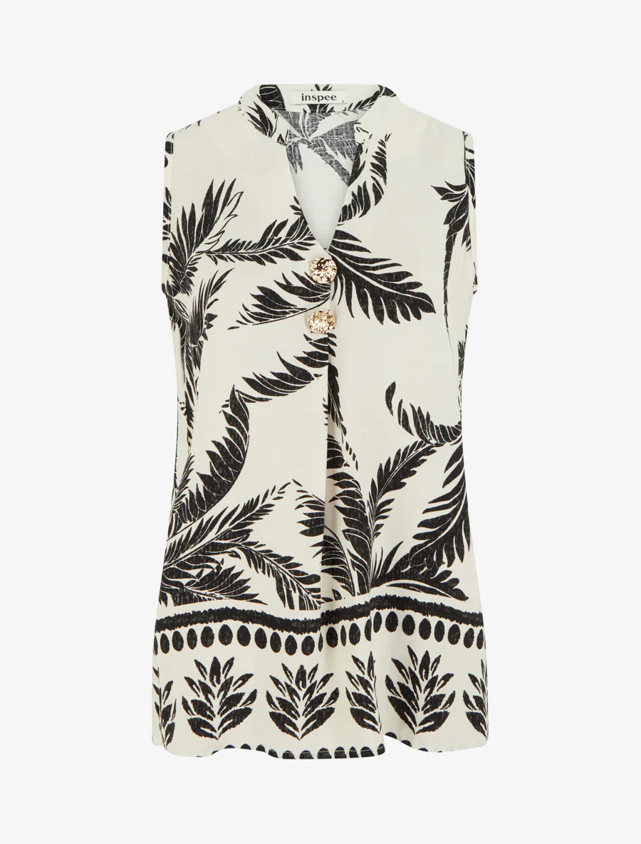 Top met decoratieve knopenprint - Beige