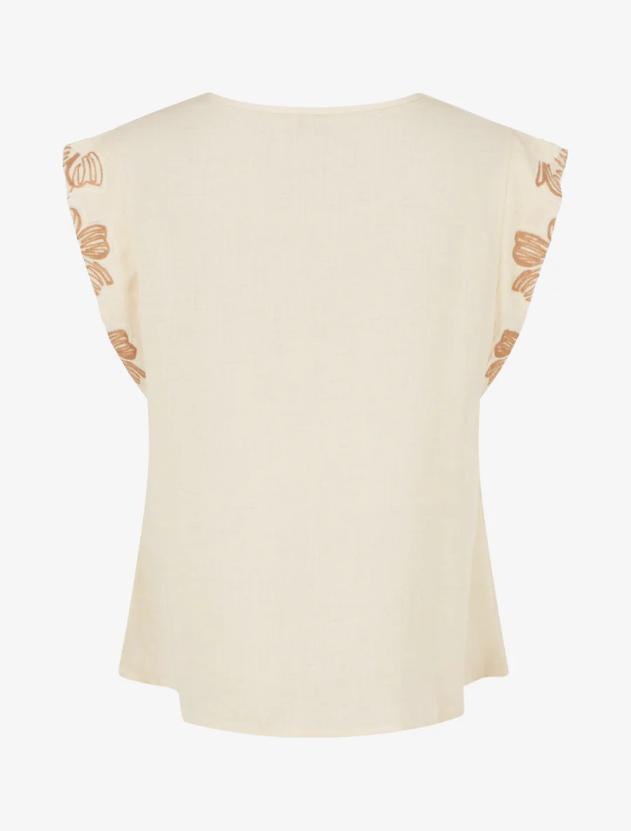 Top met geborduurde mouwtjes. - Beige - Image 2