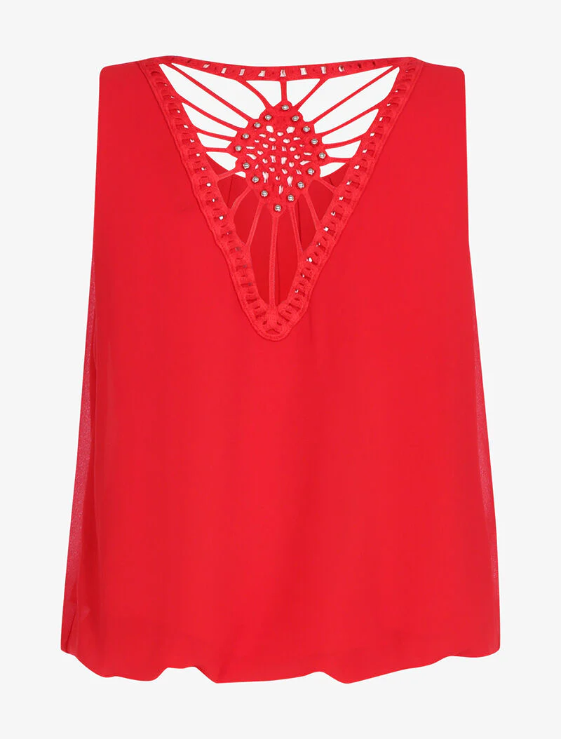 Geborduurde rugtop - rood - Image 2