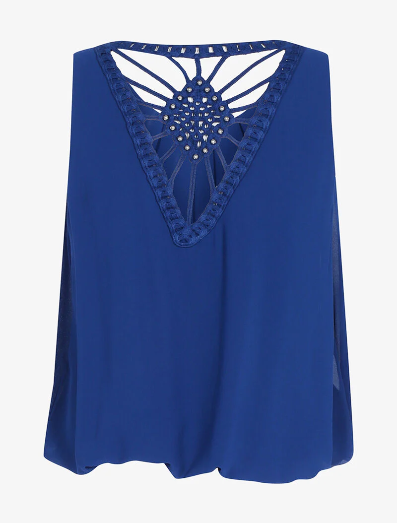 Geborduurd rugtopje - blauw - Image 2