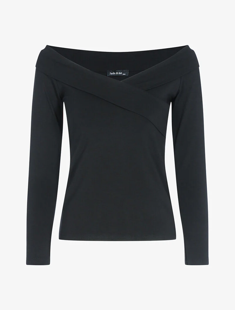 Top met gekruiste kraag - zwart