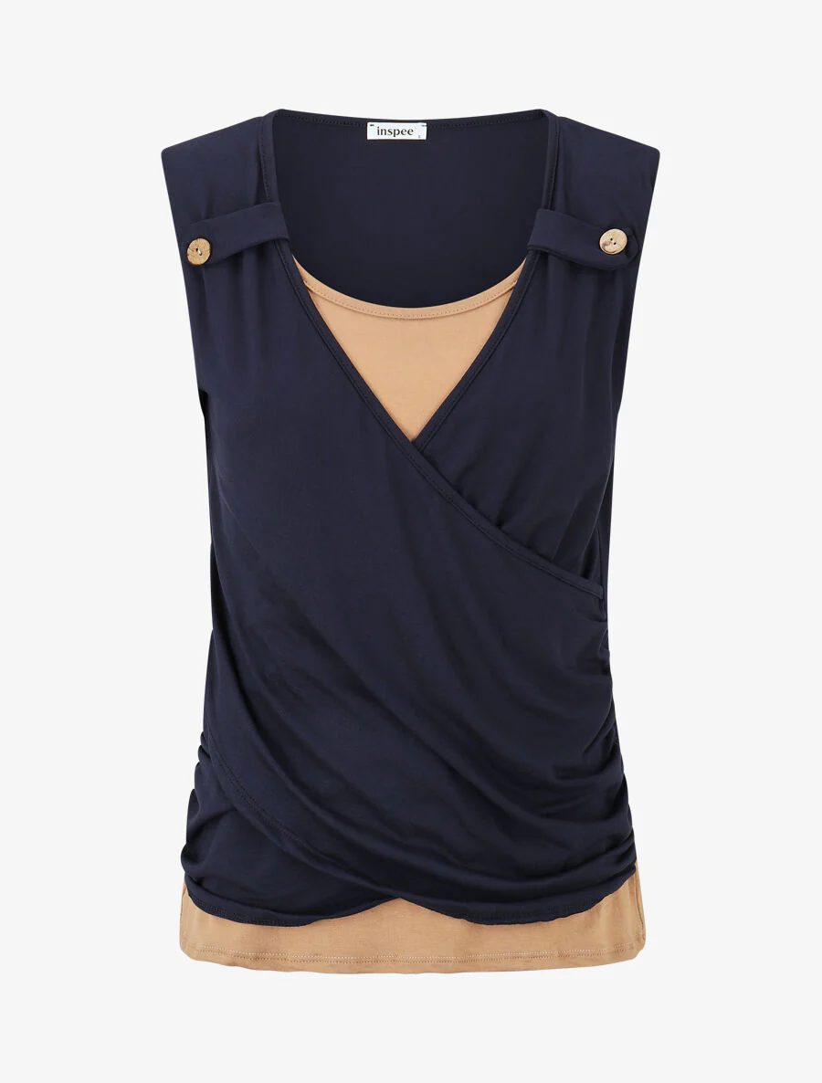 Top met gelaagd effect en omslagkraag - Donkerblauw