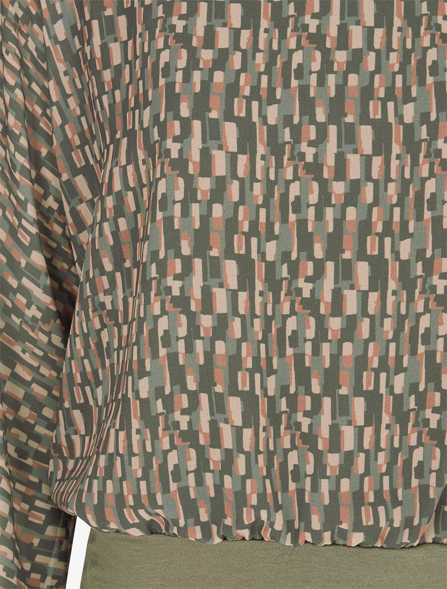 Top met geometrische print in voile - Kakigroen - Image 3