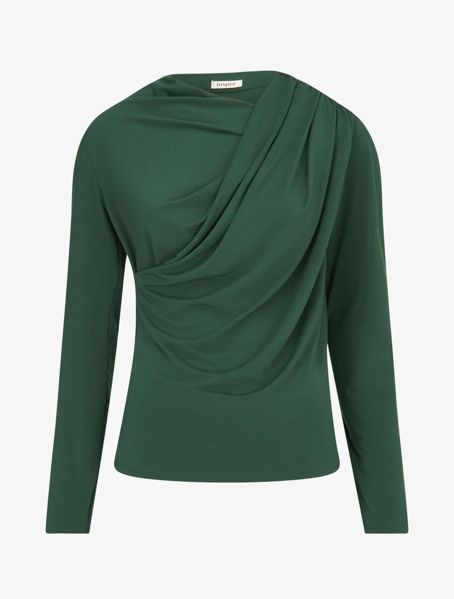 Top met geplooide asymmetrische kraag - groen
