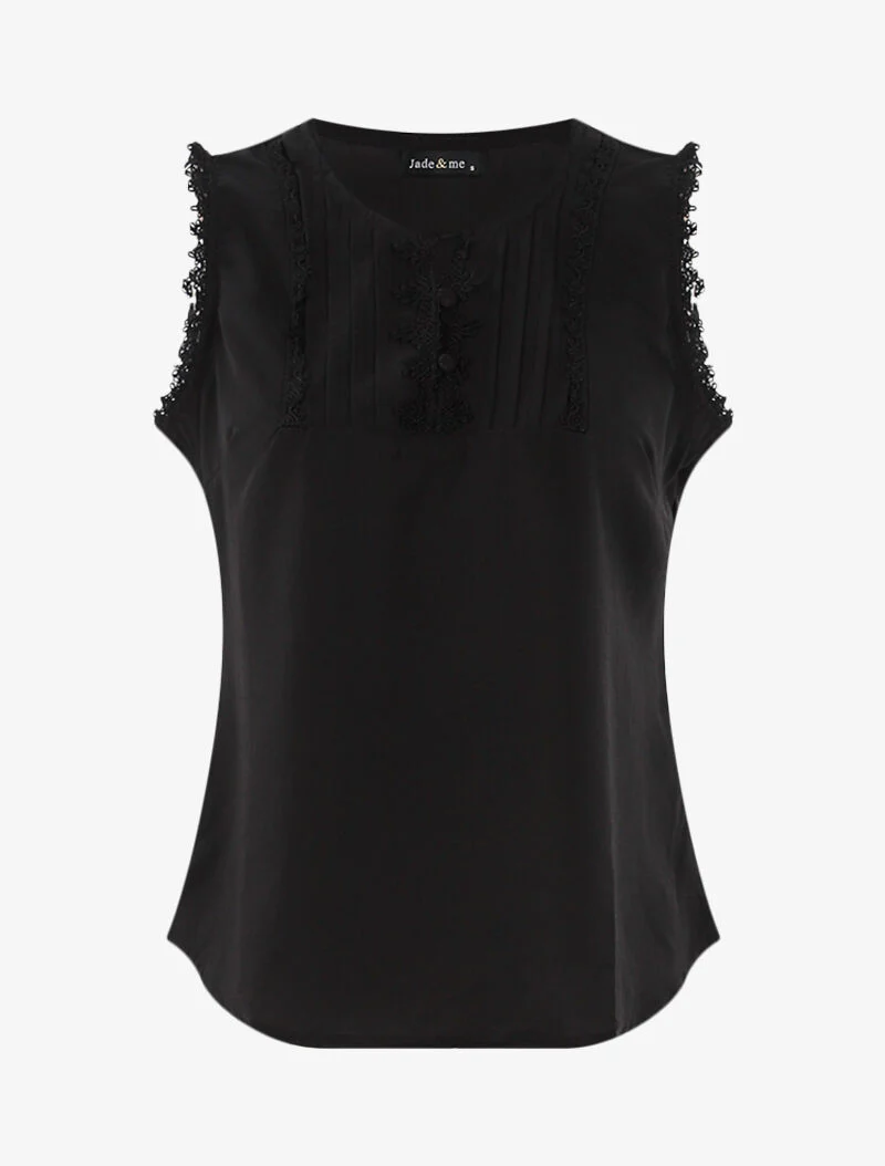 Top met geplooide details en haakwerk - zwart