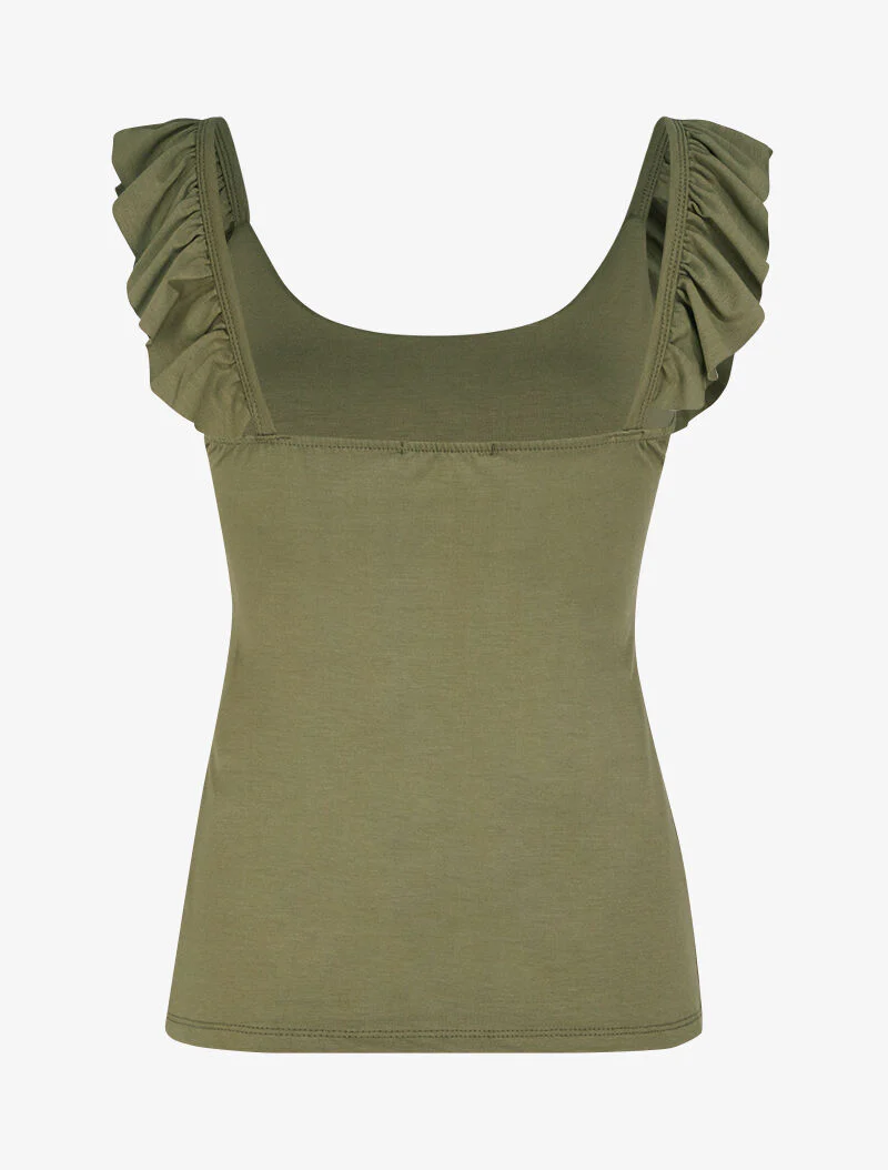 Top met gerimpelde bandjes - kaki - Image 2
