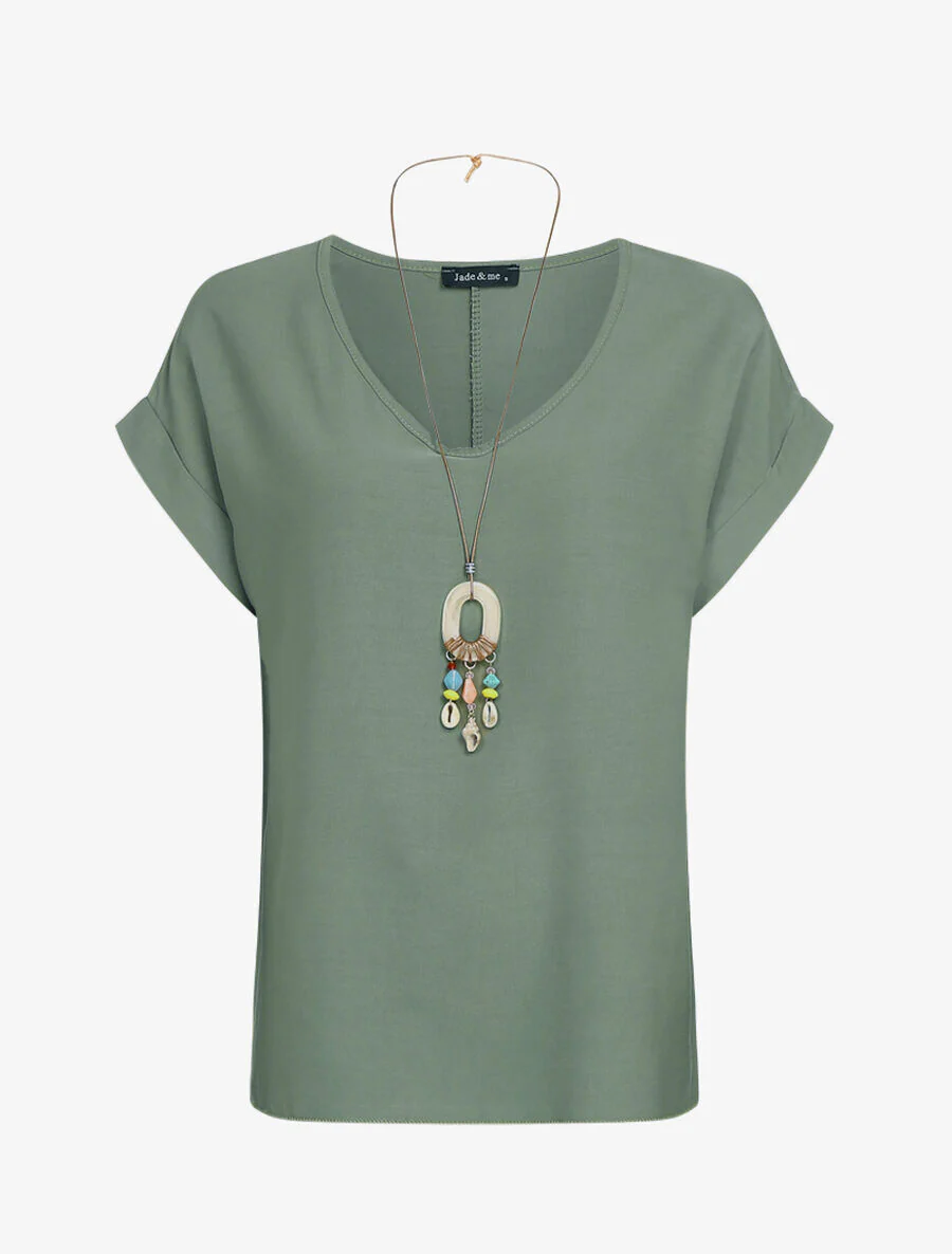 Gespleten rugtop en ketting - Kaki