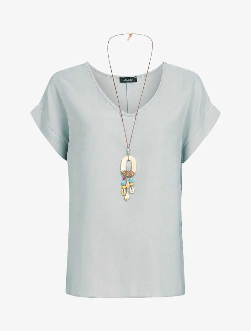 Gespleten rugtop en lange ketting - Lichtgrijs