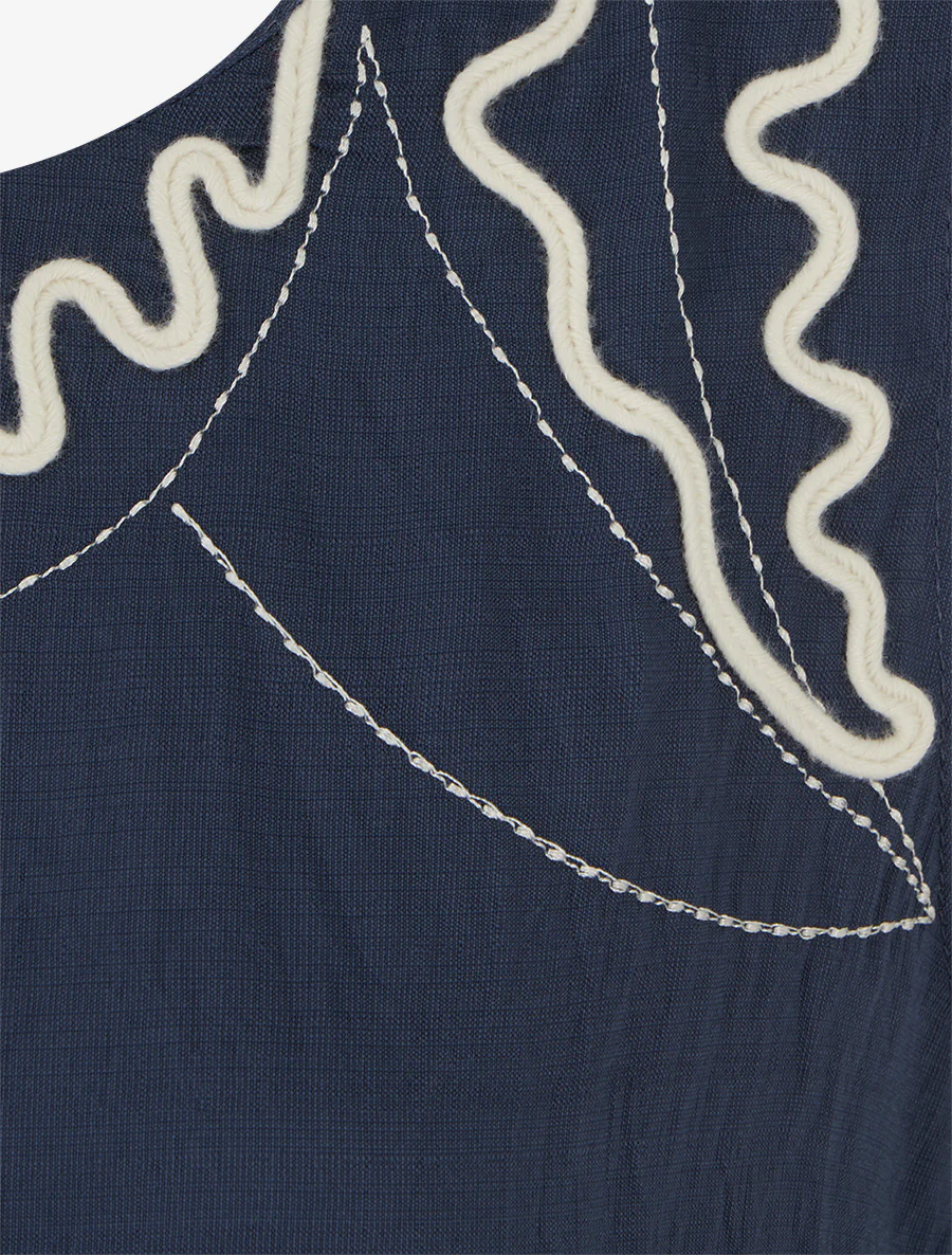 Top met golvende borduursels. - Marine - Image 3
