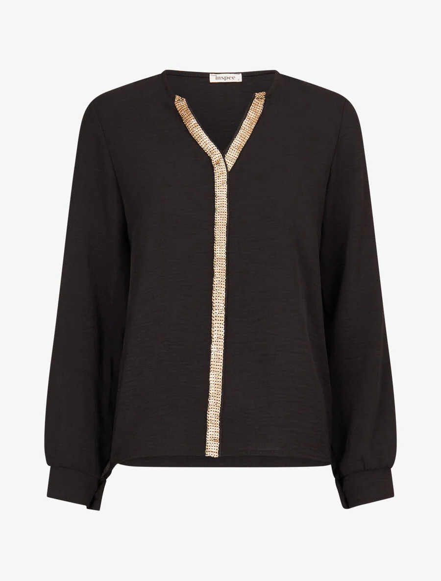 Top met gouden biezen - zwart