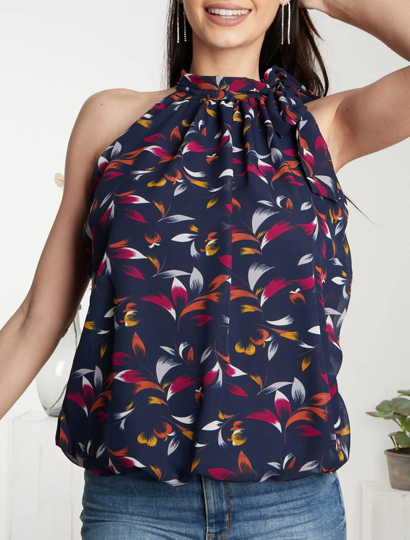 Top met grafische bladerenprint - marine