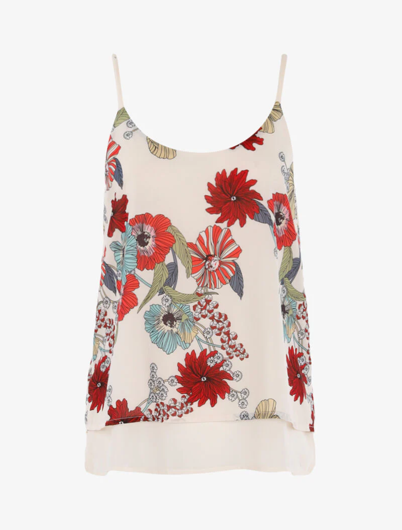 Top met grafische bloemenprint - beige