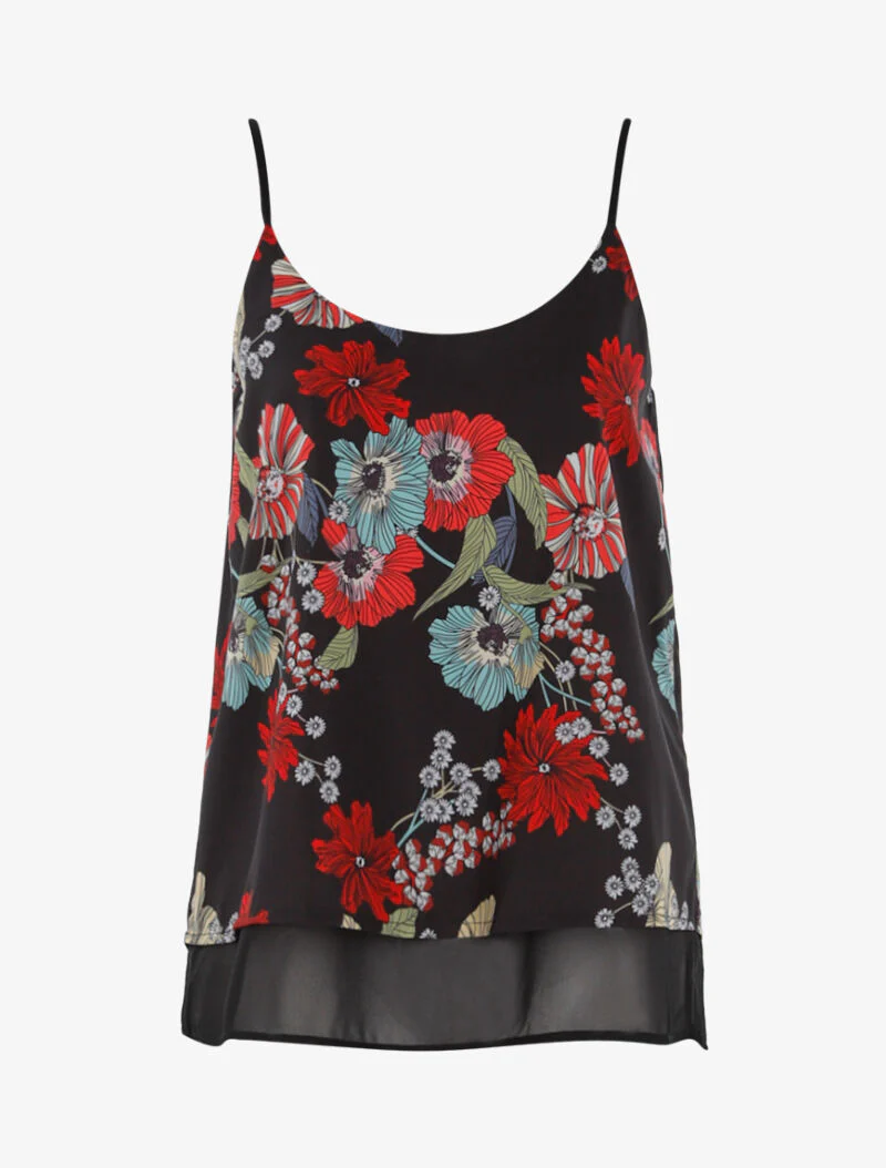 Top met grafische bloemenprint - zwart