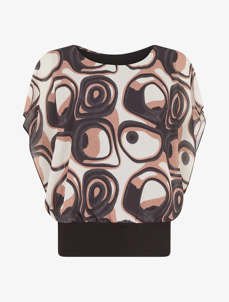 Top met grafische print en korte mouwen - Zwart