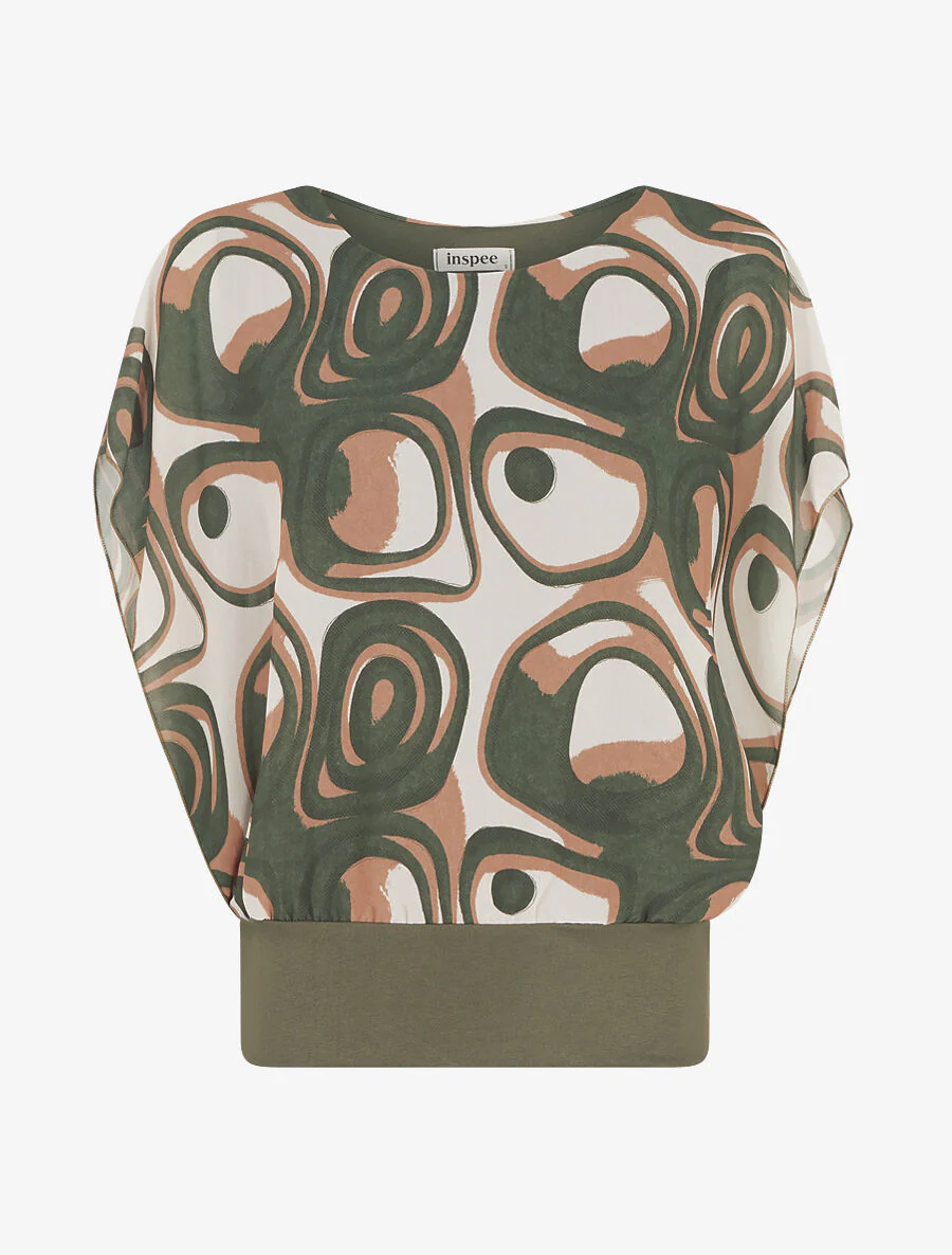 Top met grafische print en korte mouwen - Kakigroen