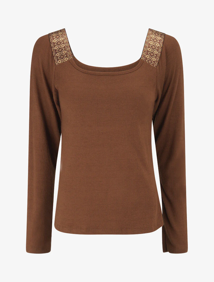 Top met iriserende print en vierkante hals - Camel