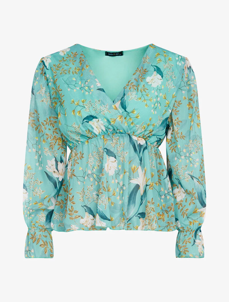 Top met iriserende prints - turkoois