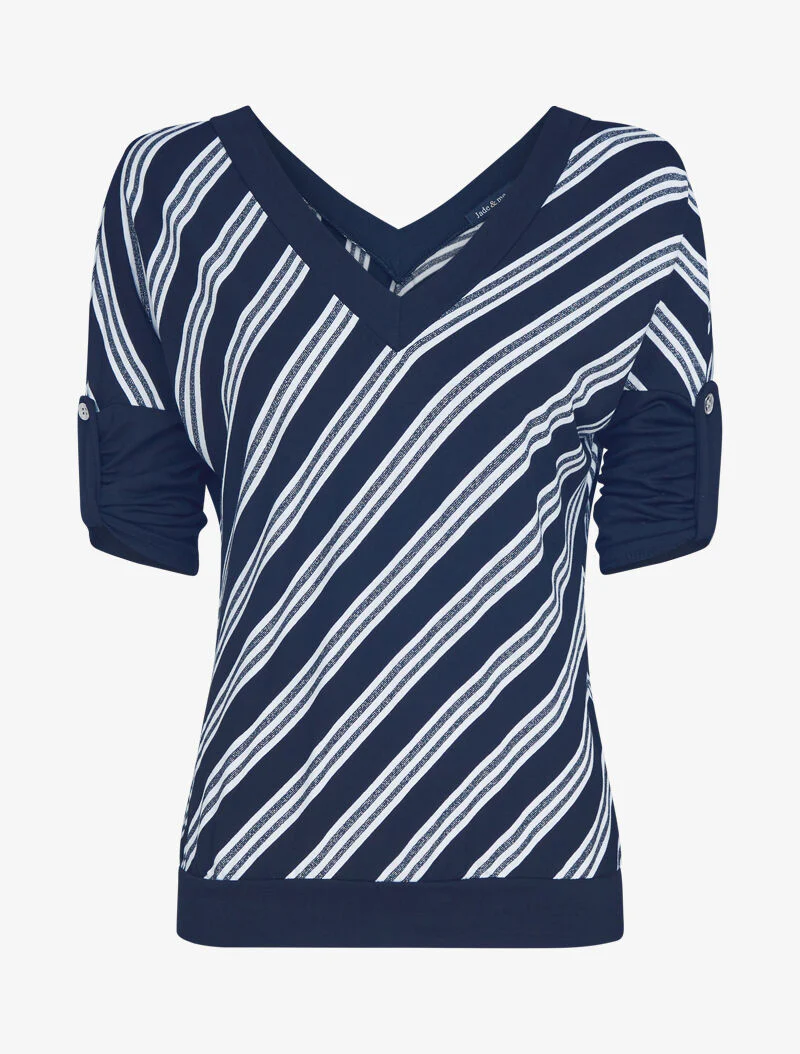 Top met iriserende strepen - donkerblauw
