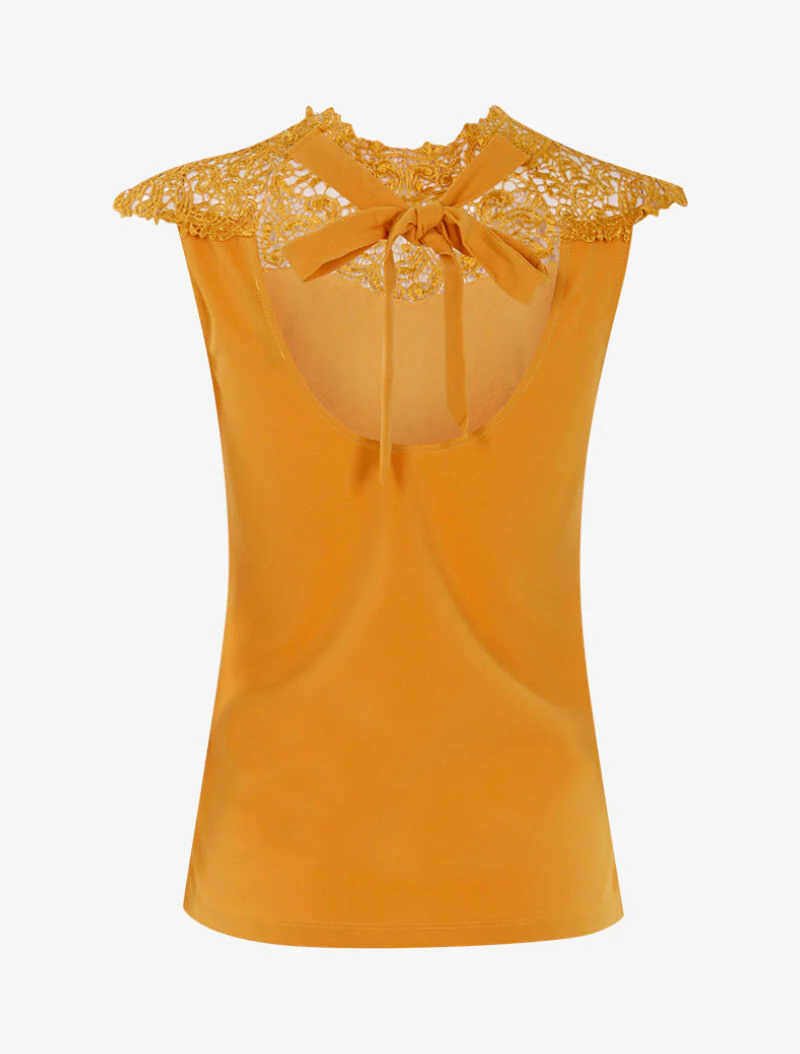 Top met plastron in geschulpte kant - geel - Image 2