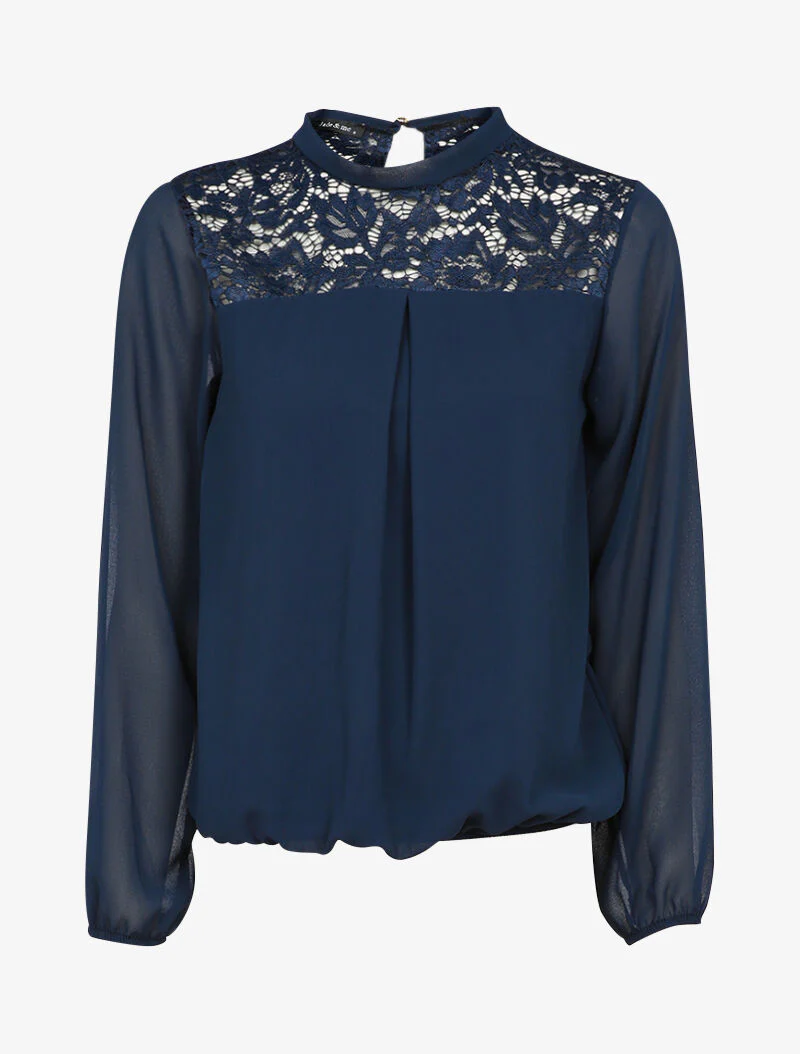 Top met kanten inzetstuk - Marineblauw