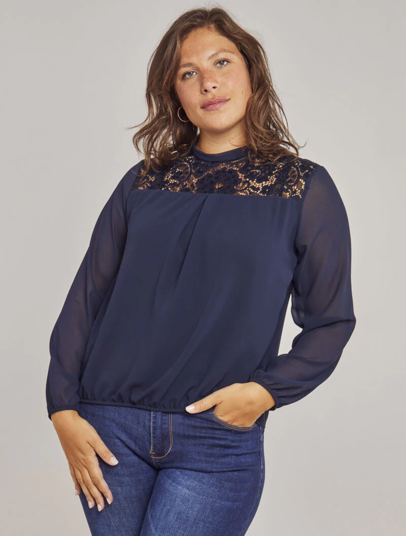 Top met kanten inzetstuk - Marineblauw - Image 4