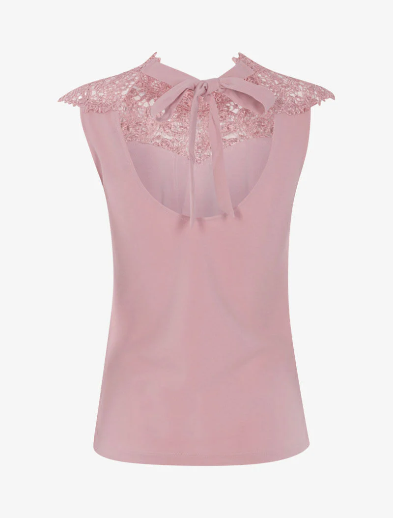 Top met kanten borststuk met geschulpte rand - roze - Image 2