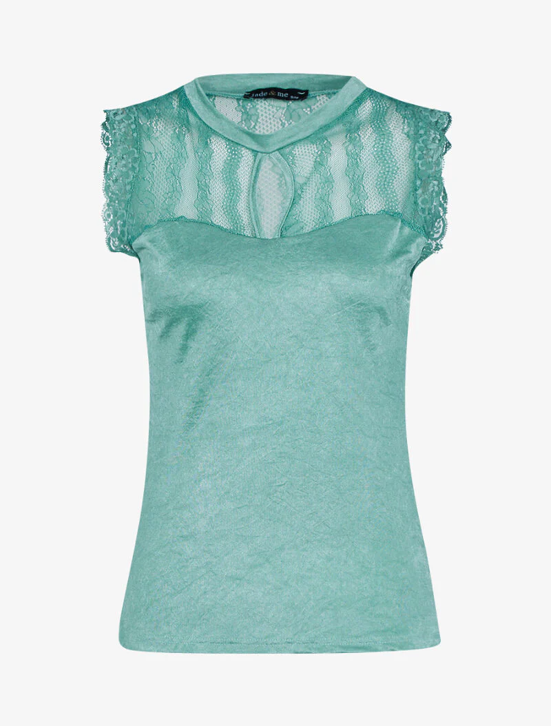 Top met kanten decolleté - groen