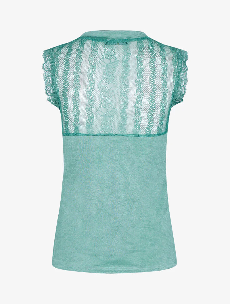 Top met kanten decolleté - groen - Image 2