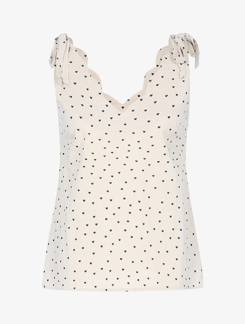 Top met kleine hartjesprint - beige
