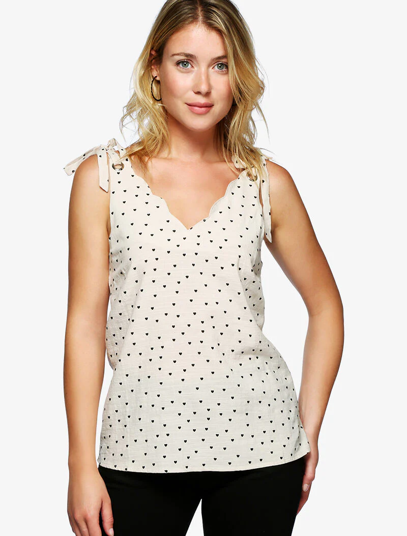 Top met kleine hartjesprint - beige - Image 5