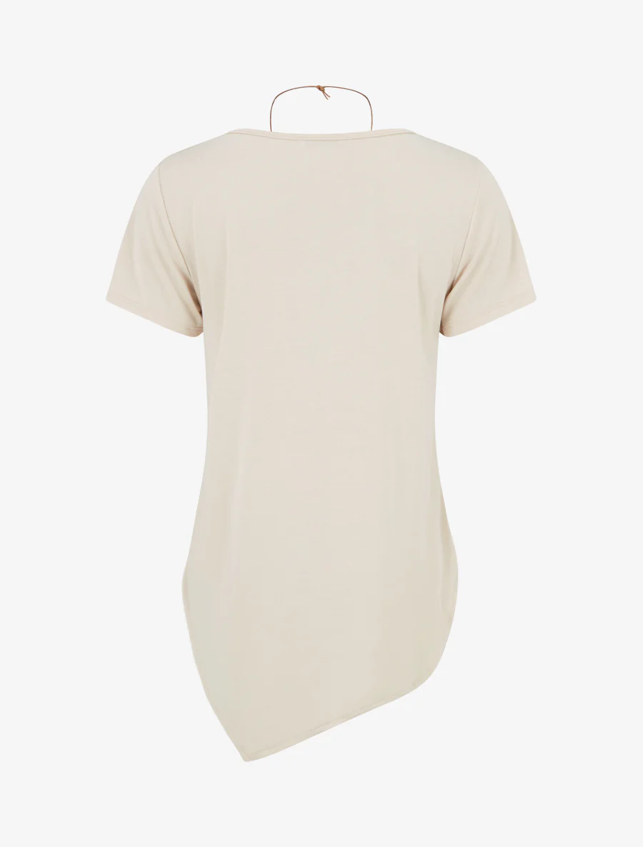 Top met korte mouwen en asymmetrische randen - Beige - Image 2
