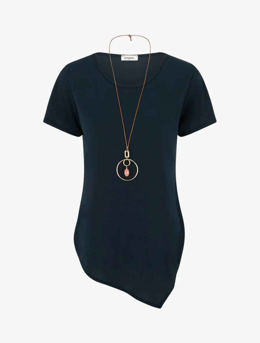 Top met korte mouwen en asymmetrische randen - Marine