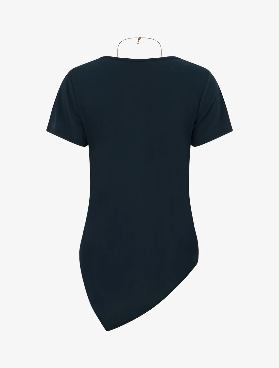 Top met korte mouwen en asymmetrische randen - Marine - Image 2