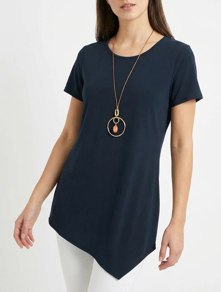 Top met korte mouwen en asymmetrische randen - Marine - Image 4