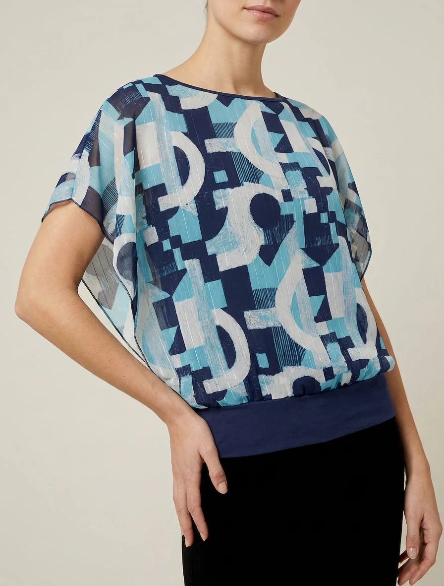 Top met korte mouwen en grafische print - Marine - Image 4