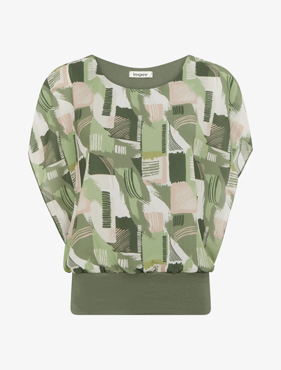 Top met korte mouwen en grafische print - Kaki