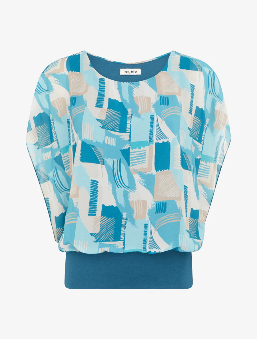 Top met korte mouwen en grafische print - Turkoois