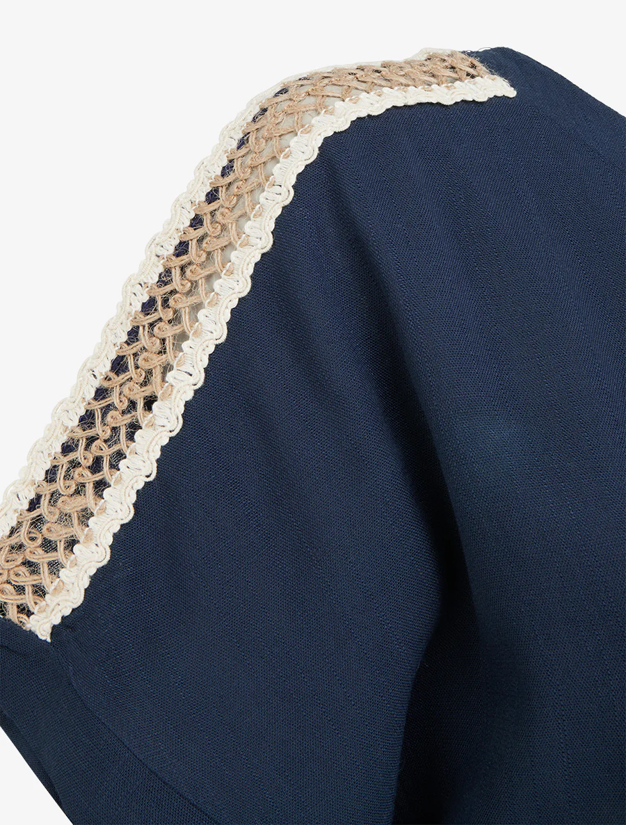 Top met korte mouwen en opengewerkte borduursels - Marine - Image 3